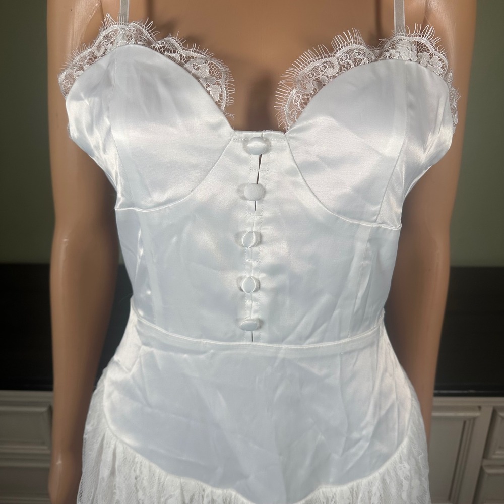 Cider White Satin Lace Corset Bustier Midi Dress Romantic Coquette - Picture 5 of 8